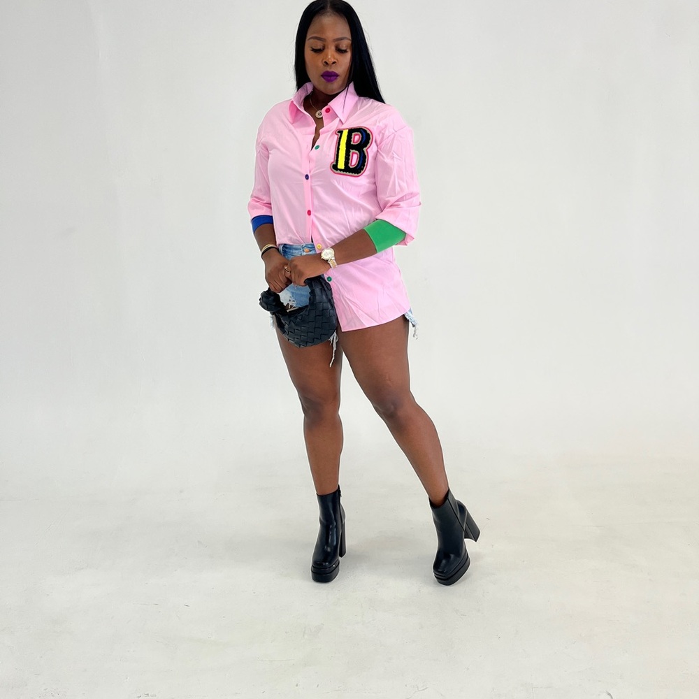 Pink - Women’s letterman button up shirt